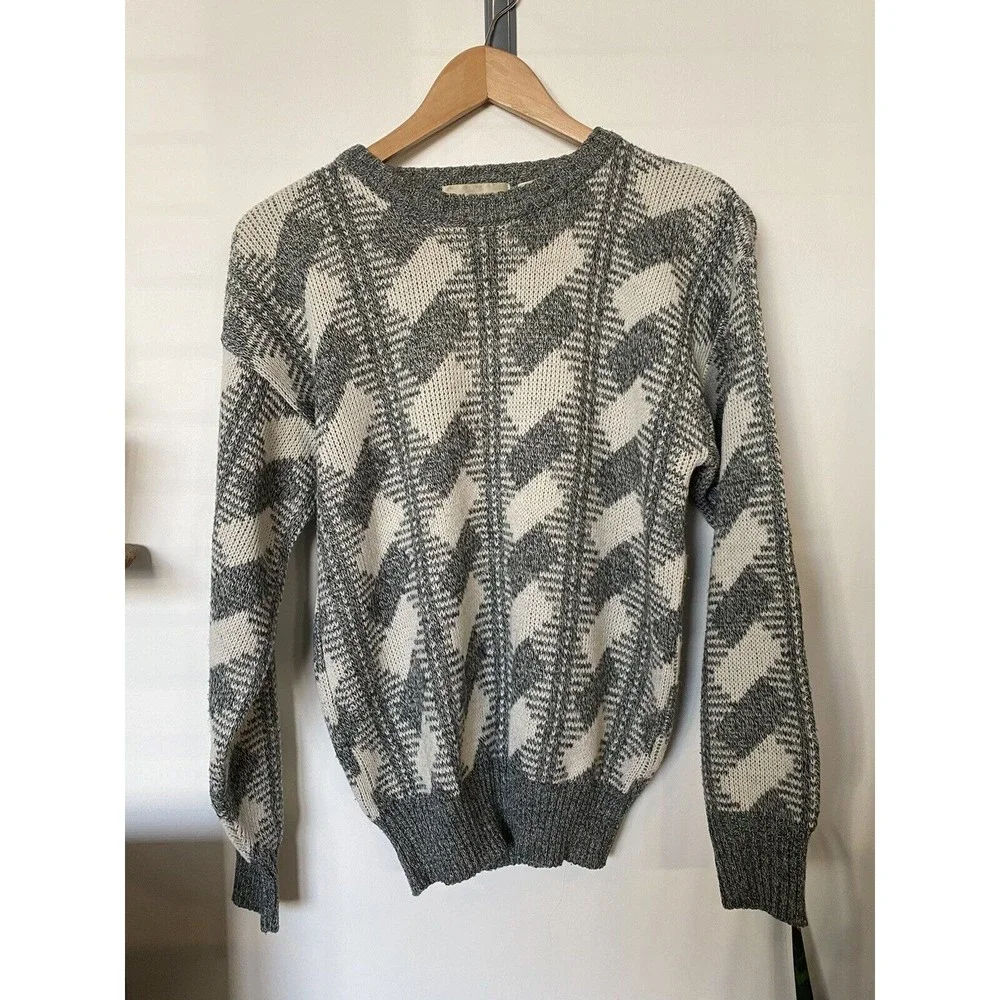 Vintage Michael Gerald Gray and White Geometric Pattern Sweater Mens Size Small